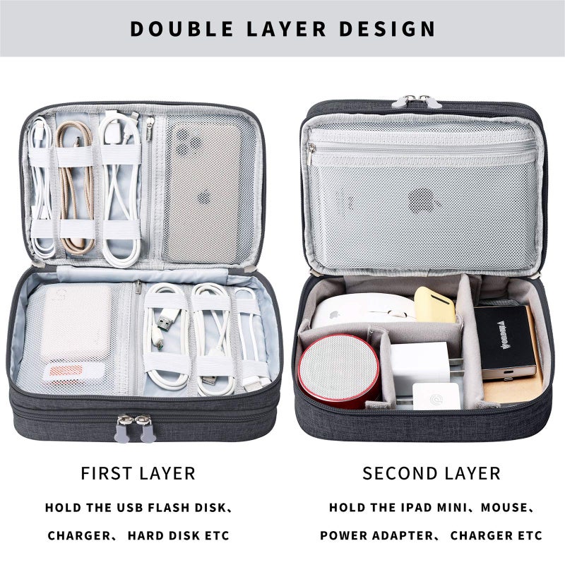 Lanola Travel Cable Organizer Bag  Electronic Accessories Case Portable Double Layer Cable Storage Bag for Cord phone Charger  Flash Drive  Phone  SD Card Personal Items - (Black) - Image 3